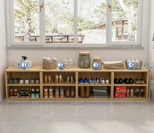 Hot selling sitting and storage entryway shoe box (two-layer imitation solid wood color combination 240*24*60cm)