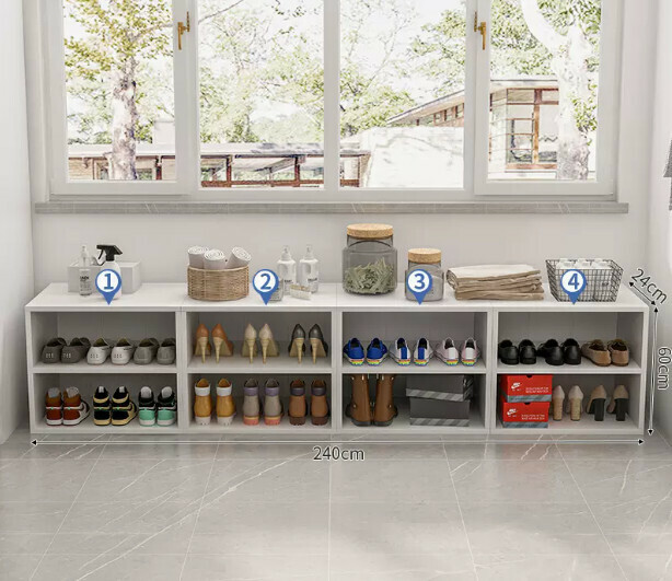 Hot selling entryway shoe box for sitting and storage (two-layer warm white combination 240*24*60cm)