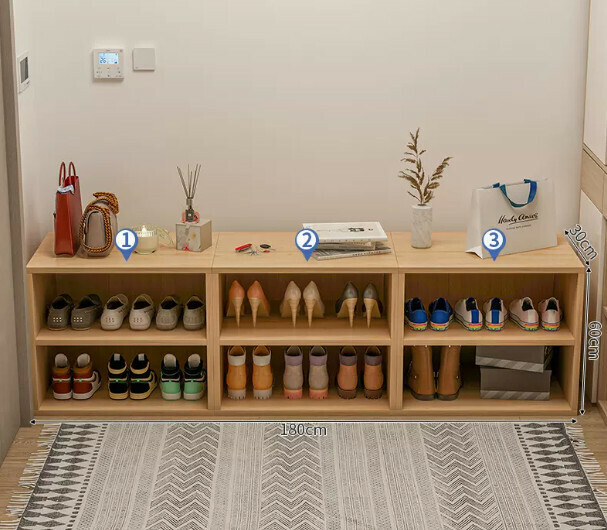 Hot selling entryway shoe box for sitting and storage (two layers of widened imitation solid wood combination 180*30*60cm)