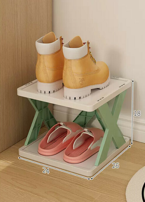 Hot selling simple shoe rack for home use ([Detachable two-layer model] Nordic green 26*24*16cm)