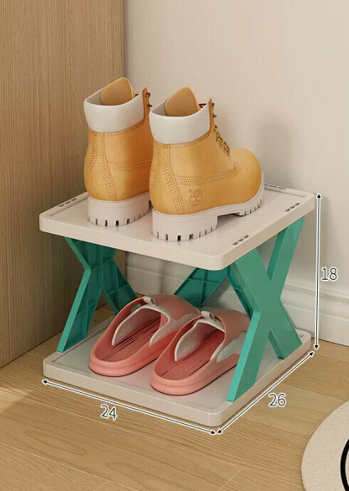 Hot selling simple shoe rack for home use ([Detachable two-layer model] Nordic blue 26*24*16cm)