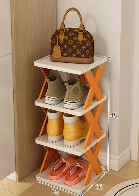 Hot selling simple shoe rack for home use ([Detachable four-layer model] Vibrant Orange 26*24*48cm)