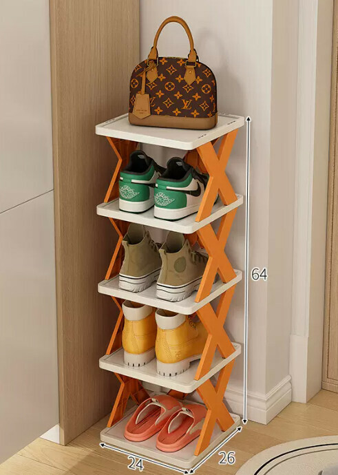 Hot selling simple shoe rack for home use ([Detachable five-layer model] Vibrant Orange 26*24*64cm)