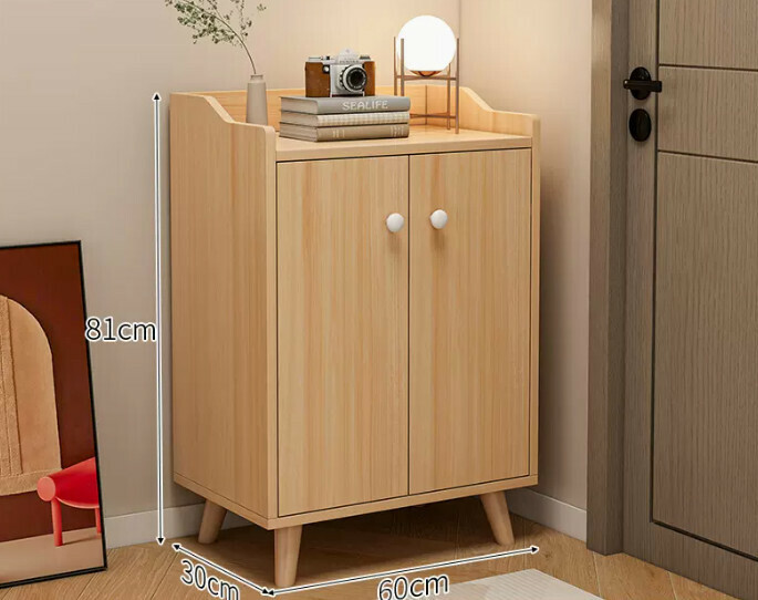 Hot selling simple shoe rack ([two-door model] original wood color + solid wood legs)