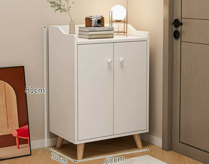 Hot selling simple simple shoe rack ([two-door model] warm white + solid wood legs)