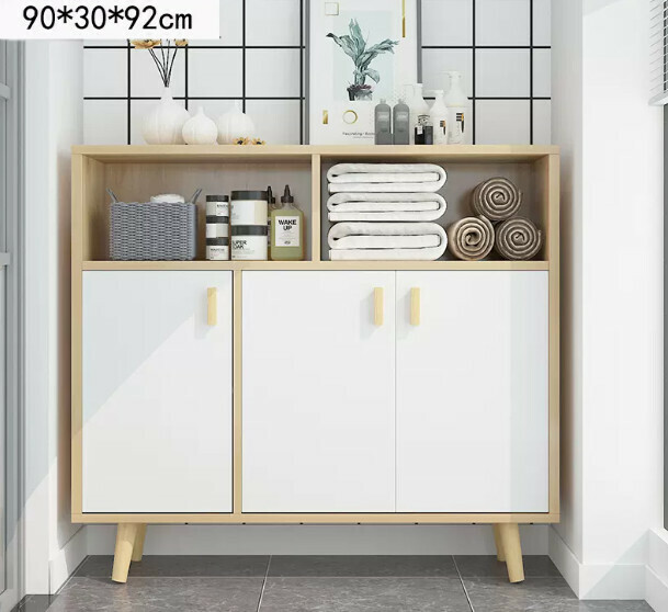 Hot style Nordic shoe cabinet entrance cabinet (three doors imitation solid wood plus white door)