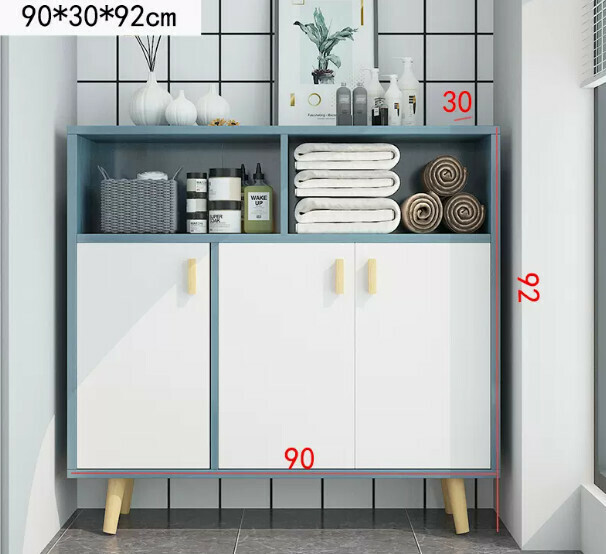 Hot style Nordic shoe cabinet entrance cabinet (three doors blue pine plus white door)