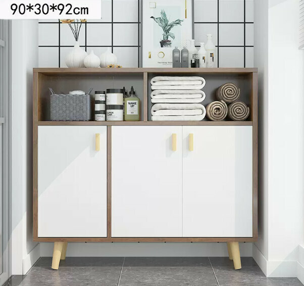 Hot style Nordic shoe cabinet entrance cabinet (three doors cherry wood plus white door)