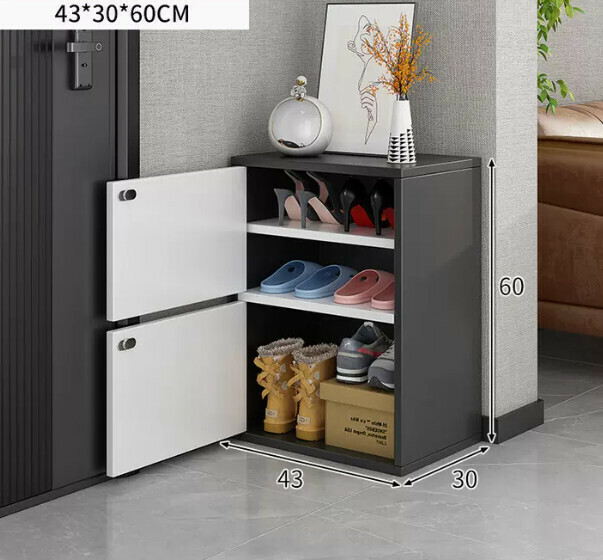 The most popular high-end shoe rack integrated into the wall ([two-door model] [can hold five pairs of large-size men's shoes] light luxury gray + warm white)