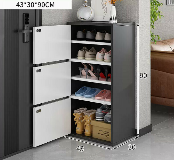 The most popular high-end shoe rack integrated into the wall ([three-door model] [can hold twelve pairs of large-size men's shoes] light luxury gray + warm white)