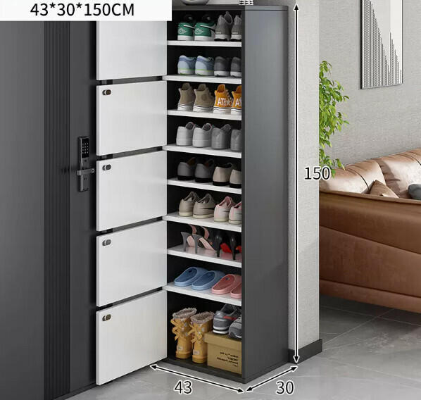 The popular high-standing shoe rack is integrated into the wall ([five-door model] [can hold twenty pairs of large-size men's shoes] light luxury gray + warm white)