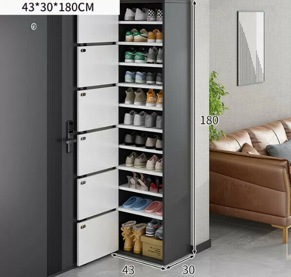The popular high-standing shoe rack is integrated into the wall ([six-door model] [can hold twenty-four pairs of large-size men's shoes] light luxury gray + warm white)