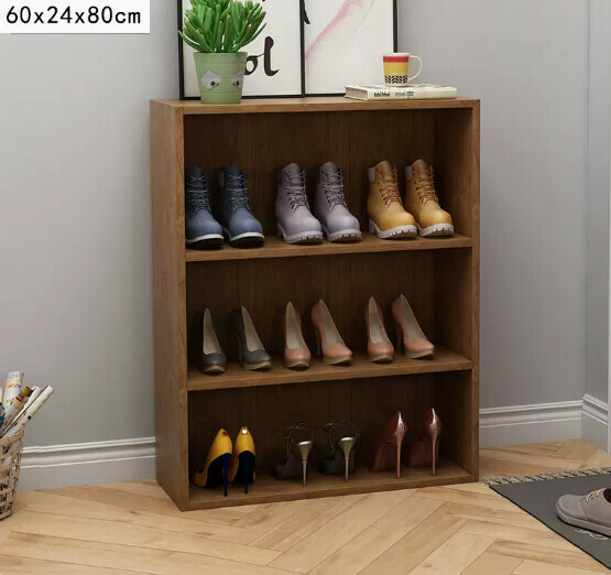 Popular multi-layer shoe rack for simple home use (three layers widened in cherry wood color)