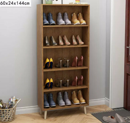 Popular multi-layer shoe rack for simple home use (five layers with wide legs, cherry wood color)