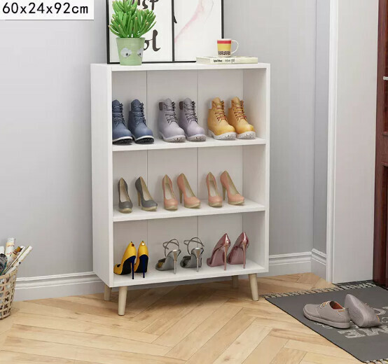 Popular multi-layer shoe rack for simple home use (three layers with wide legs and warm white color)