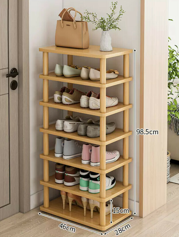 Popular layered partition shoe cabinet ([widened model] [seven layers of beech color] 46*28*98.5CM)