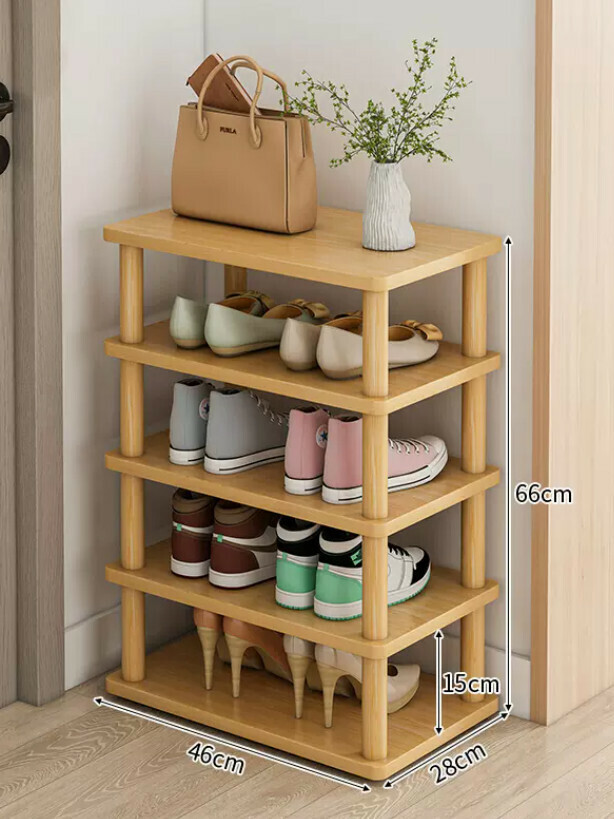 Popular layered partition shoe cabinet ([widened model] [beech color five layers] 46*28*66CM)