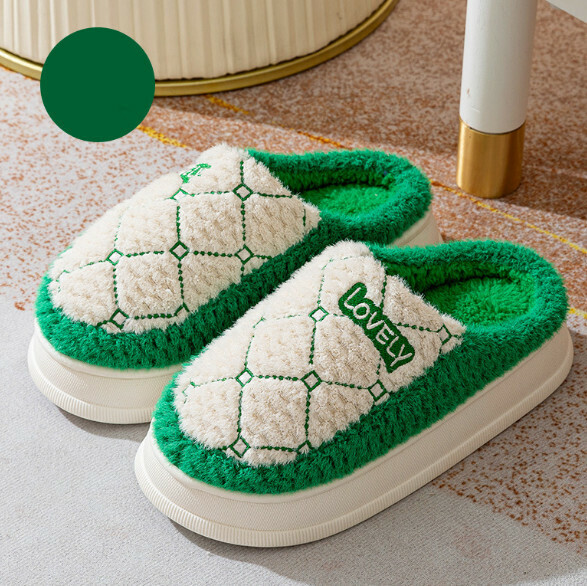 Popular indoor velvet anti-slip cotton slippers (green) [size 36-41] [contact customer service after placing the order to confirm the delivery size]