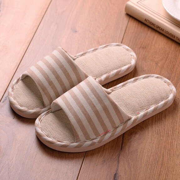 Popular non-slip soft-soled cotton and linen slippers (camel) [size 40-45] [contact customer service after placing the order to confirm the delivery size]