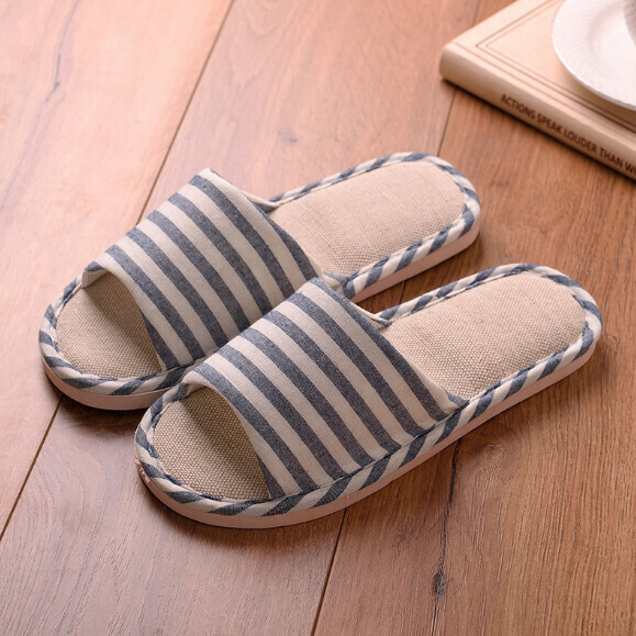 Popular non-slip soft-soled cotton and linen slippers (navy blue) [size 40-45] [contact customer service after placing the order to confirm the delivery size]