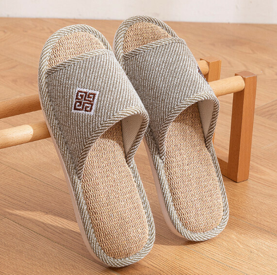 Popular home cotton and linen slippers (brown) [size 40-45] [contact customer service after placing order to confirm delivery size]