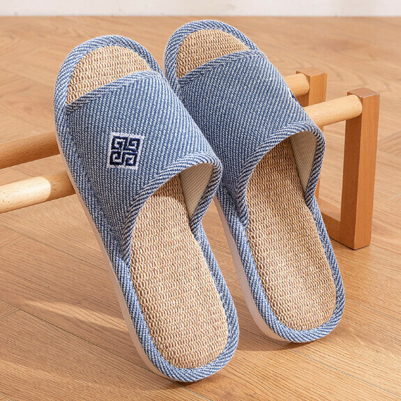Popular home cotton and linen slippers (blue) [size 40-45] [contact customer service after placing the order to confirm the delivery size]
