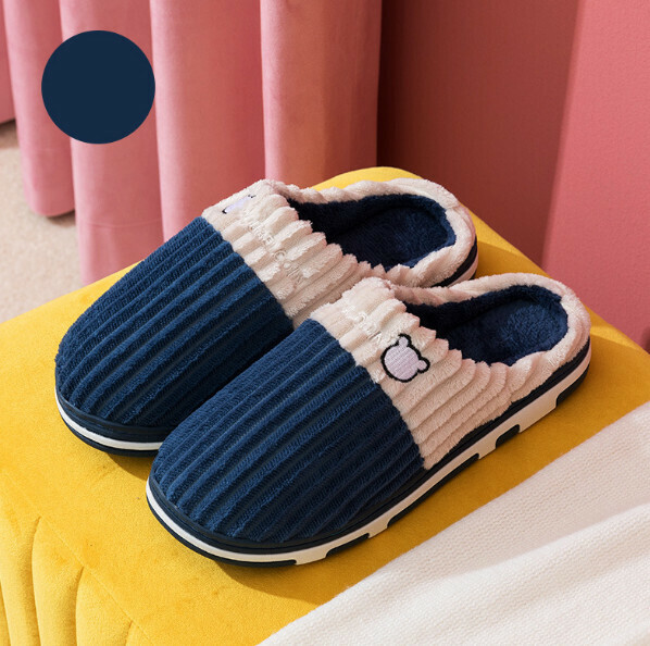 Popular home non-slip plush cotton slippers (M2219 navy blue) [size 40-45] [contact customer service after placing the order to confirm the delivery size]