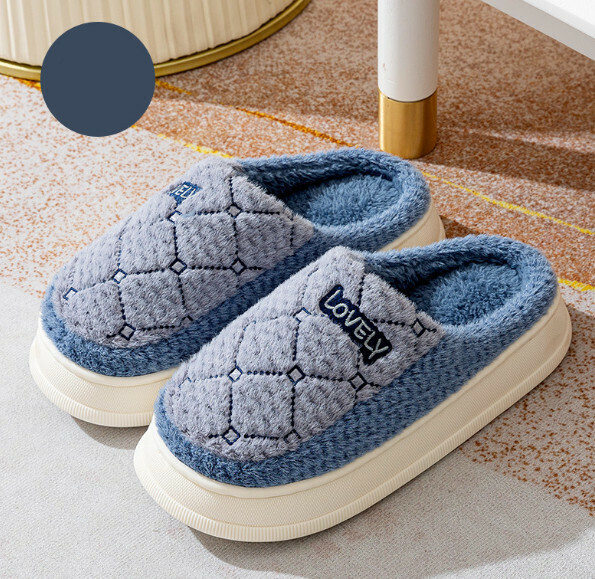 Popular indoor velvet anti-slip cotton slippers (blue) [size 40-45] [contact customer service after placing the order to confirm the delivery size]