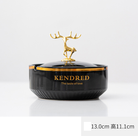 Hot push ashtray (gloss black - gold edge ashtray (medium deer cover))