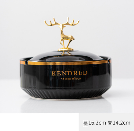 Hot push ashtray (glossy black - gold edge ashtray (large deer cover))