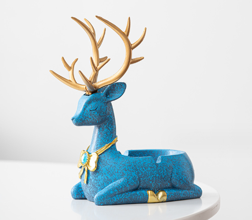 Hot-recommended resin ashtray home furnishings (Lucky Deer Ashtray---Dark Blue)