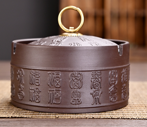 熱推煙灰缸（紫砂浮雕百福煙灰缸【帶蓋】）