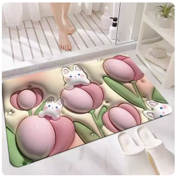 Popular bathroom water-absorbent non-slip floor mat (Tulip Rabbit [diatom mud]) [size: 50x80cm]