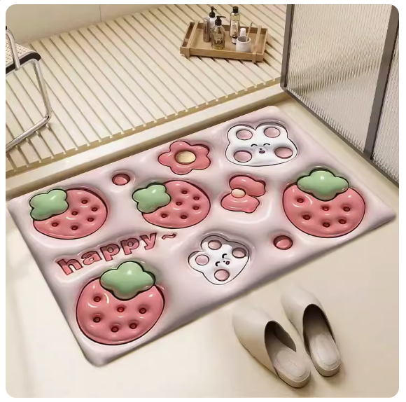 Popular bathroom water-absorbent non-slip floor mat (Strawberry Rabbit [diatom mud]) [Size: 50x80cm]