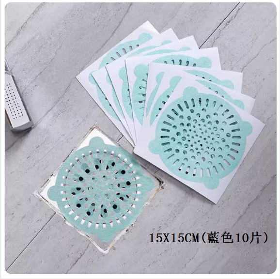 Hot style [10 pieces] disposable floor drain filter (15X15CM [encrypted and strong adhesive] blue)