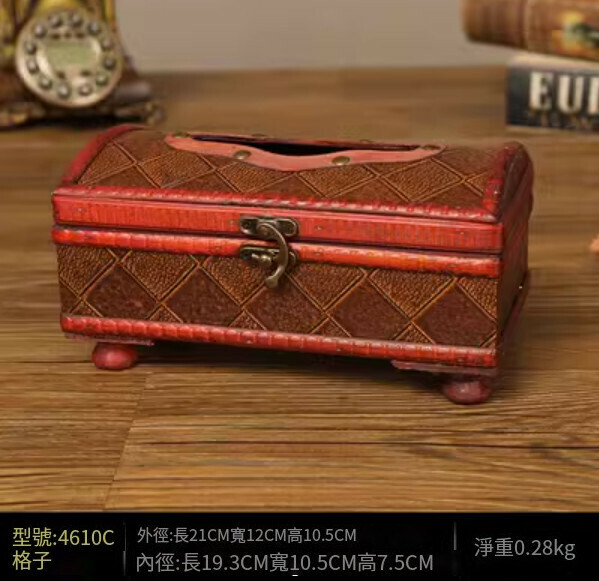 爆款復古木質商用抽紙盒子餐巾紙盒（格子款）