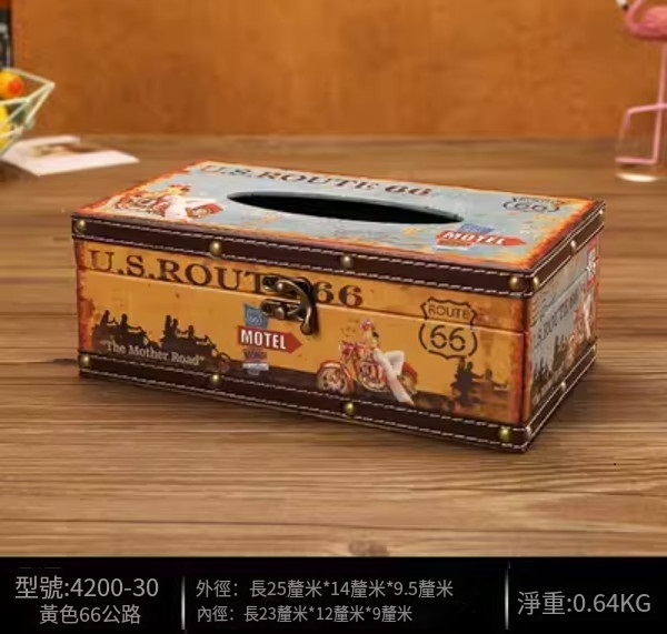 爆款美式復古紙巾盒（紫色長黃色66公路款）