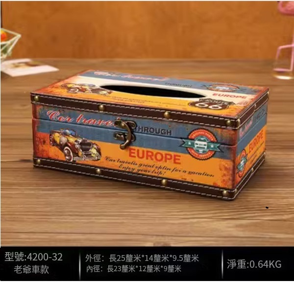 爆款美式復古紙巾盒（巧克力色長老爺車）