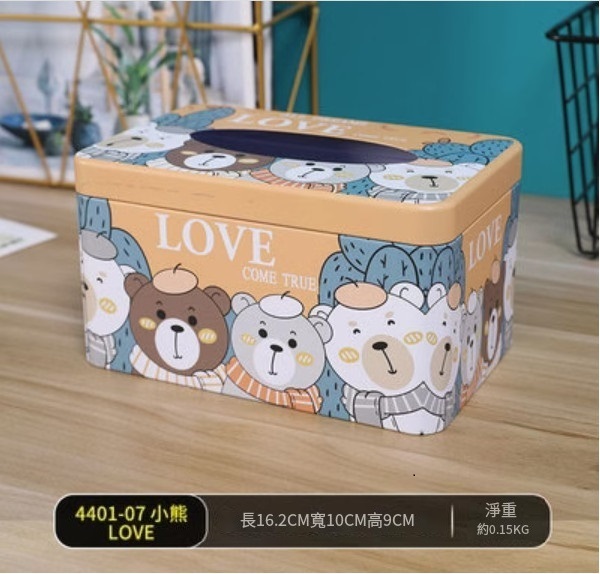 爆款美式復古紙巾盒（透明鐵藝小熊LOVE）