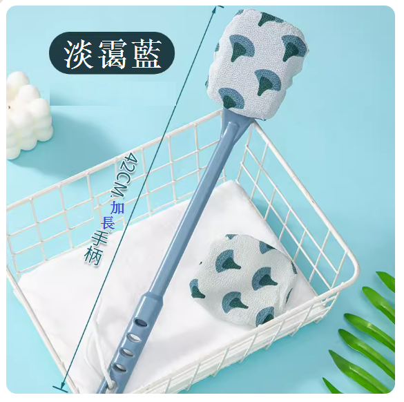 新款家用洗澡搓澡巾（長柄澡布浴刷【淡霭藍】）