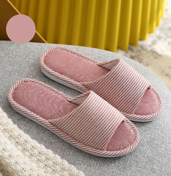 Hotly recommended non-slip striped cotton and linen slippers (big red) [35-40 sizes] [Contact customer service after placing the order to confirm the delivery size]