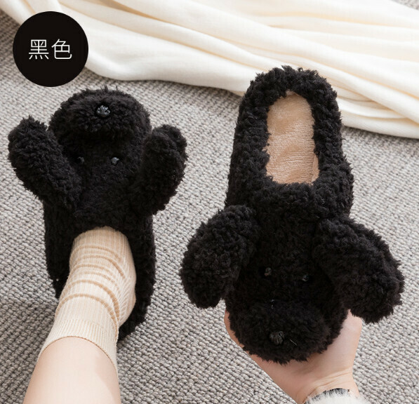 Hot recommended non-slip warm plush cotton slippers (black) [size 36-41] [contact customer service after placing the order to confirm the delivery size]