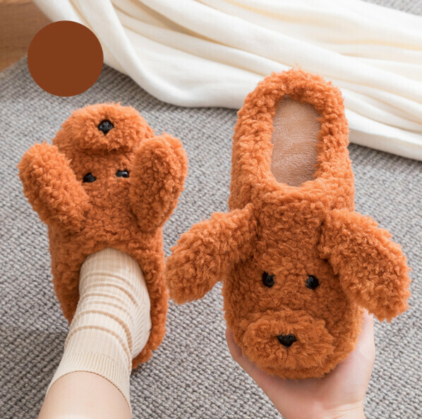 Hot recommended non-slip warm plush cotton slippers (caramel color) [size 36-41] [contact customer service after placing the order to confirm the delivery size]