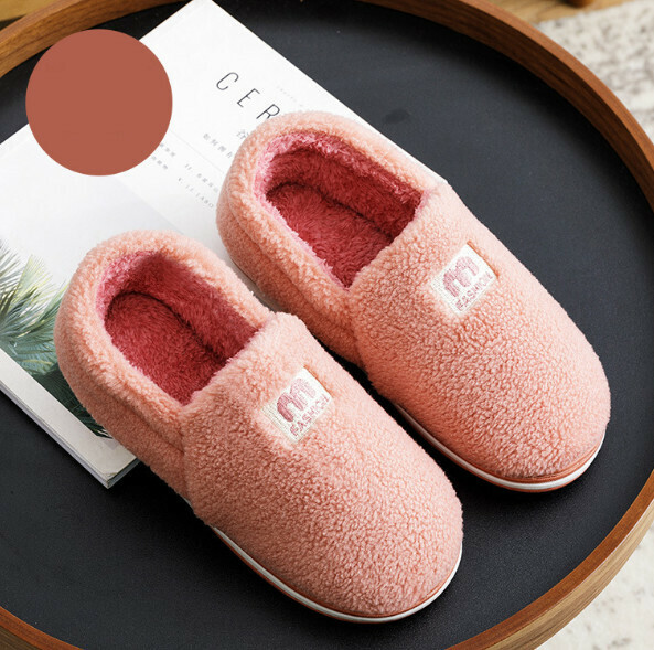 Hot recommended warm round-toe simple bag-heeled slippers (leather red) [size 36-41] [contact customer service after placing the order to confirm the delivery size]