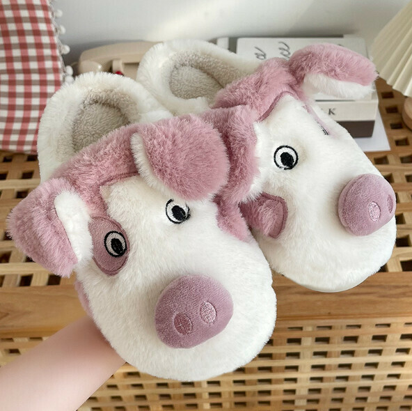 Hotly recommended anti-slip plus velvet warm cotton slippers (fei red - piggy) [size 36-41] [contact customer service after placing the order to confirm the delivery size]