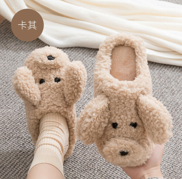 Hot recommended non-slip warm plush cotton slippers (khaki) [size 36-45] [contact customer service after placing the order to confirm the delivery size]