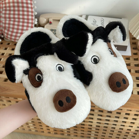 Hotly recommended anti-slip plus velvet warm cotton slippers (dark blue - piggy) [size 36-45] [contact customer service after placing the order to confirm the delivery size]