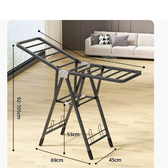 Hotly recommended multifunctional clothes drying rack, coat rack, simple hanging wardrobe, clothes drying rack [1.4 meters gun gray - double layer drying integrated pulley - with shoe holder] [size: (large)]
