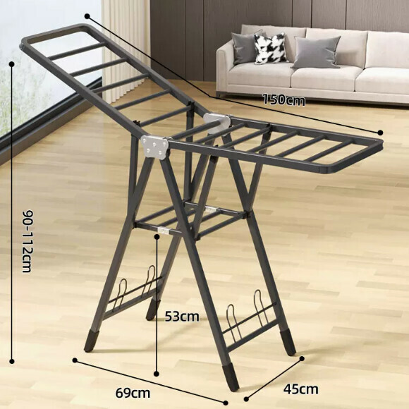 Hotly recommended multifunctional clothes drying rack, coat rack, simple hanging wardrobe, clothes drying rack [1.5 meters gun gray - double layer drying integrated pulley - with shoe holder] [size: (large)]