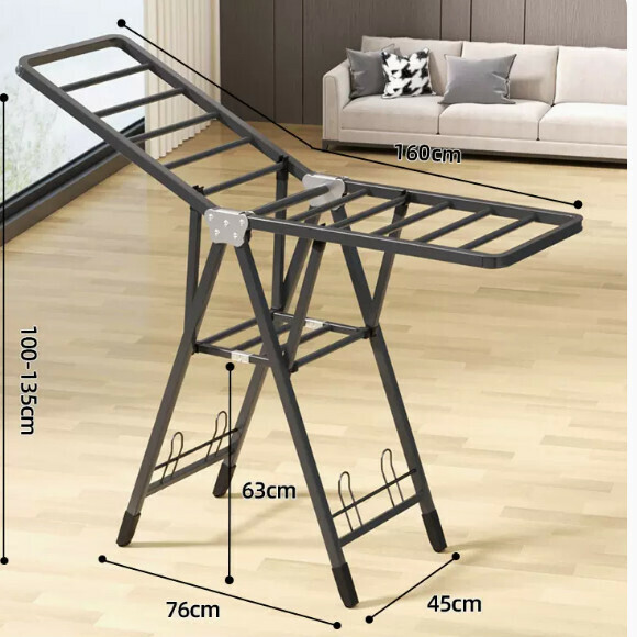 Hotly recommended multifunctional clothes drying rack, coat rack, simple hanging wardrobe, clothes drying rack [1.6 meters gun gray - double layer drying integrated pulley - with shoe holder] [size: (large)]
